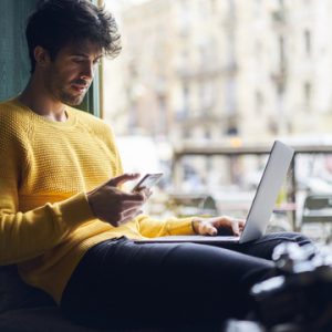 man reading phone